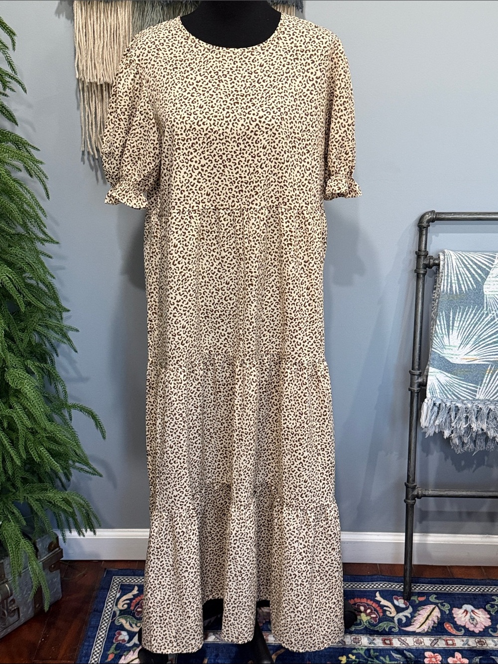 NWT PrettyGarden Size Large Leopard Print Tiered Midi Maxi Dress